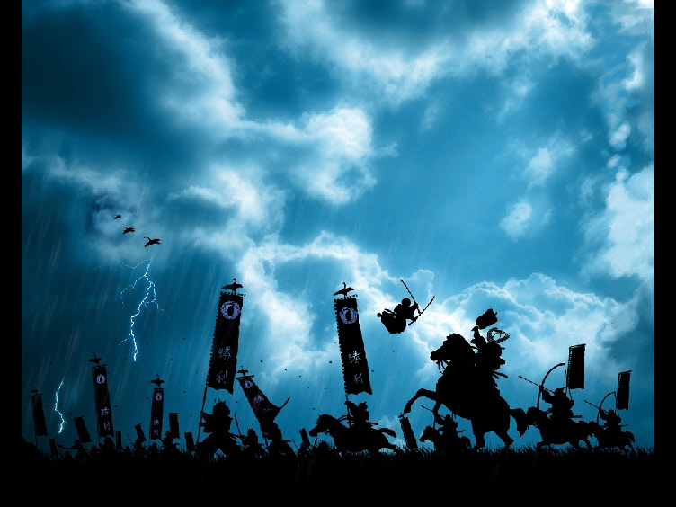 batalha medieval samurai no meio de uma tempestade